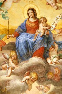 Maagd Maria en kind. Fresco. Palazzo Fieschi-Crosa Di Vergagni. Genua. Italië door . .