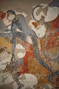 Muurschildering van de blauwe apen uit Akrotiri. Santorini
