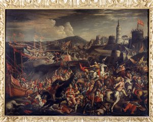 Aanval van de Saracenen op het eiland Malta, verdedigd door de Hospitaalridders in 1565 door Italian School
