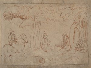 Rama en Lakshmana bezoeken de hermitage van een asceet, ca. 1775-80 door a first generation master after Nainsukh