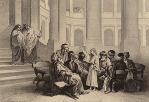 Jezus tussen de dokters door after Albert Robida
