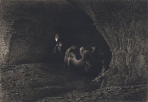 Jezus in het graf gelegd door after Albert Robida
