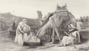 Rebekka en Eliezer door after Alexandre Cabanel