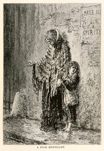 Een arme bedelaar, uit De reis om de wereld in tachtig dagen door Jules Verne, gegraveerd door Louis Dumont, 1873 door after Alphonse Marie de Neuville