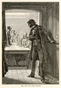 Mr. Fix op wacht, uit De Reis om de Wereld in Tachtig Dagen door Jules Verne (1828-1905), gegraveerd door Louis Dumont (b.1822), 1873 door after Alphonse Marie de Neuville
