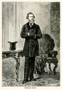 Phileas Fogg, uit De reis om de wereld in tachtig dagen door Jules Verne, gegraveerd door Louis Dumont, 1873 door after Alphonse Marie de Neuville