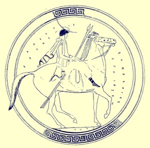 Jongen op paard, illustratie uit Griekse Vaas Schilderijen door J. E. Harrison en D. S. MacColl, gepubliceerd 1894