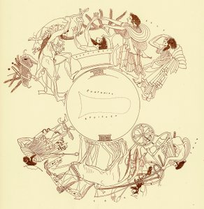 Herakles en Eurystheus, illustratie uit Griekse Vaas Schilderijen door J. E. Harrison en D. S. MacColl, gepubliceerd 1894