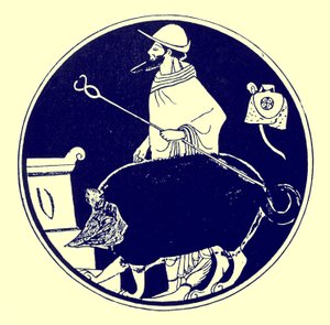 Hermes en de gemaskerde hond, illustratie uit Griekse Vaas Schilderijen door J. E. Harrison en D. S. MacColl, gepubliceerd 1894