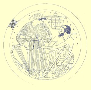 Interieur van Cylix door Euphronios, illustratie uit Griekse Vaas Schilderijen door J. E. Harrison en D. S. MacColl, gepubliceerd 1894