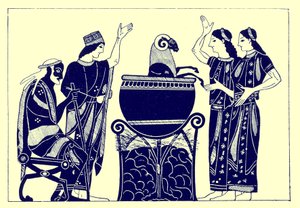 Medea kookt de ram, illustratie uit Griekse Vaas Schilderijen door J. E. Harrison en D. S. MacColl, gepubliceerd 1894