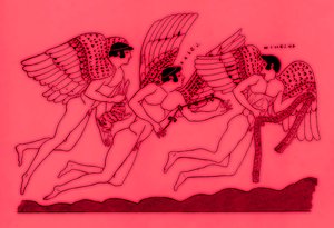 Drie gevleugelde liefdesgoden, illustratie uit Griekse Vaas Schilderijen door J. E. Harrison en D. S. MacColl, gepubliceerd 1894 door after English School