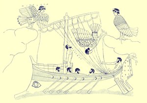Ulysses en de Sirenen, illustratie uit Griekse Vaas Schilderijen door J. E. Harrison en D. S. MacColl, gepubliceerd 1894