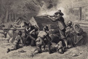 Virginians die zichzelf verdedigen tegen Indianen door after Felix Octavius Carr Darley