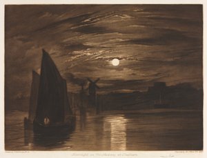 Maanlicht op de Medway bij Chatham door after Frank Short