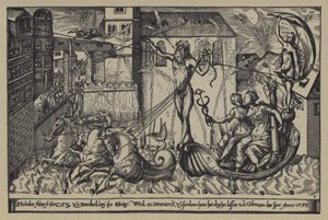 Vuurwerk bij het kasteel van de Markgraaf van Brandenburg in Colln aan de rivier de Spree ter gelegenheid van het bezoek van Koning Christiaan IV van Denemarken, 10 oktober 1595 door after German School