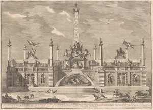 De Prima Macchina voor de Chinea van 1758: Een "Deliziosa" met hangende tuinen door after Giuseppe Palazzi Giuseppe Pozzi after Paolo Posi
