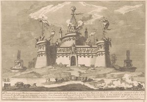 De Tweede Macchina voor de Chinea van 1757: Het Fort van Luilekkerland door after Giuseppe Palazzi Giuseppe Pozzi after Paolo Posi