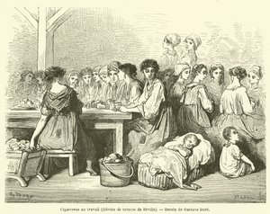 Cigarreras aan het werk, tabaksfabriek van Sevilla door Gustave after Dore