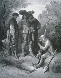 Illustratie voor De Oude Man en de Drie Jonge Mannen, uit Fabels van Jean de La Fontaine door Gustave after Dore
