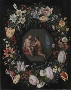 Krans van bloemen met Jezus en de jonge Johannes