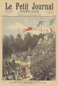 Praalgwagen van Concorde en Vrede op het nationale feest ter herdenking van het eeuwfeest van de geboorte van de Franse Republiek