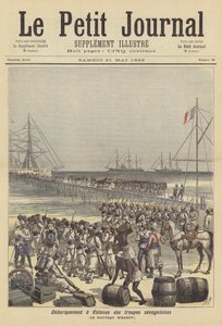Senegalese troepen ontschepen bij de nieuwe kade van Cotonou, Dahomey