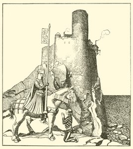 Sir Tristram komt naar het kasteel van Sir Nabon door after Howard Pyle