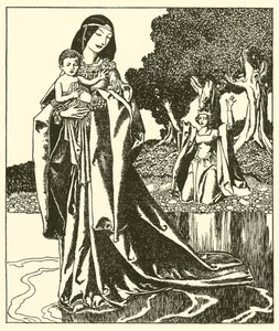 De Dame Nymue draagt Launcelot naar het Meer door after Howard Pyle