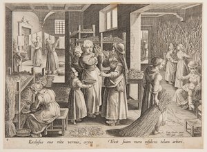 Moerbeibladeren voeren aan de zijderupsen