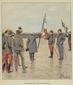 Uitdeling van vlaggen in Sathonay door after Louis Charles Bombled