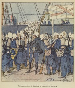 Inscheping van het 40e bataljon jagers in Marseille door after Louis Charles Bombled