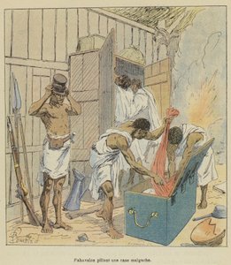 Fahavalos plunderen een Malagassisch huis door after Louis Charles Bombled