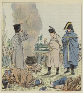 De Keizer bij het bivak aan de oevers van de Sambre door after Louis Charles Bombled