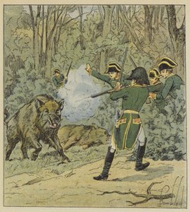De keizer jaagt op wilde zwijnen in het bos van Marly