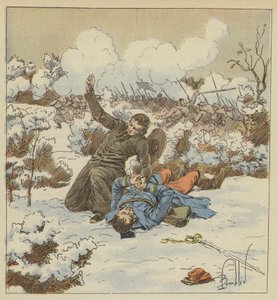 Abt Fouqueray, broer van een pauselijke zouaaf, wordt gedood op het lichaam van kapitein de Bellevue door after Louis Charles Bombled