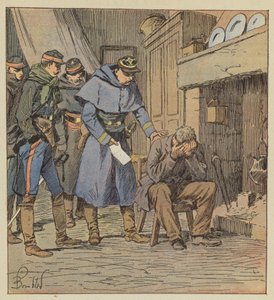 Commandant Safflet geeft boer Blanchet een bon van 875 francs op de kas van het korps door after Louis Charles Bombled