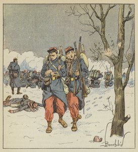 De korporaal Delorme, gewond, trekt zich terug onder vuur