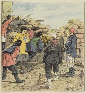 De Chinezen bombarderen de legaties door after Louis Charles Bombled