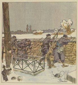 De vrijschutters van Parijs verdedigen de begraafplaats van Montsort door after Louis Charles Bombled