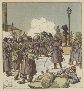 De gendarmes te voet van generaal Bourdillon verdedigen de oversteek van de Huisne