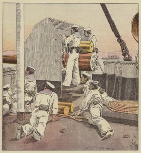 Japanse matrozen beschieten de Chinese vloot bij de Yalou