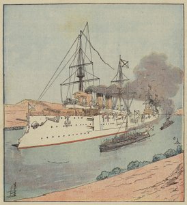 Russische oorlogsschepen in het Suezkanaal door after Louis Charles Bombled
