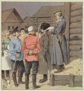 Oorlogsverklaring in Siberië door after Louis Charles Bombled