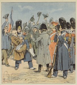 Een grenadier van Elba brengt Napoleon zijn negentigjarige vader in zijn armen