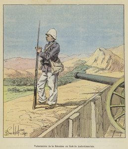 Vrijwilligers van Réunion in het fort van Ambohimarina door after Louis Charles Bombled