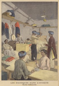 Mensen uit Frans Indochina in hun onderkomens op de Exposition Universelle van 1900 in Parijs
