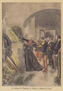 Krans van tsaar Nicolaas II van Rusland geplaatst op het graf van president Carnot van Frankrijk