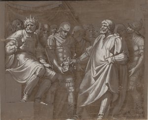Mucius Scaevola voor Porsenna door after Polidoro da Caravaggio