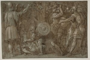 Scène uit de Romeinse geschiedenis door after Polidoro da Caravaggio